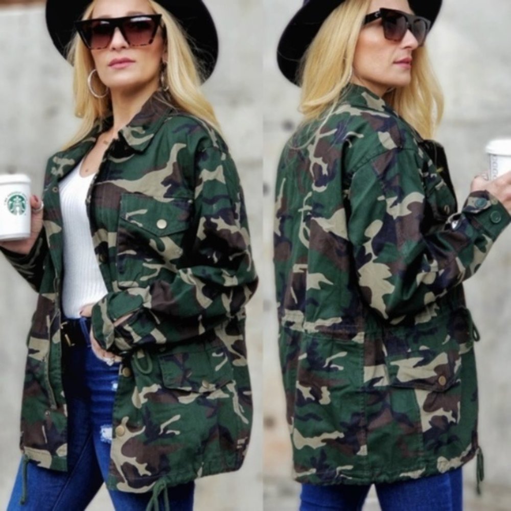 JANE Army Print Green Womens Jacket - Picture 3 of 6